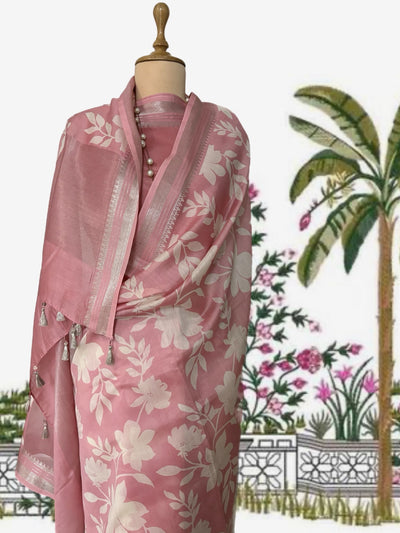 Aster Pink Printed Cotton Saree