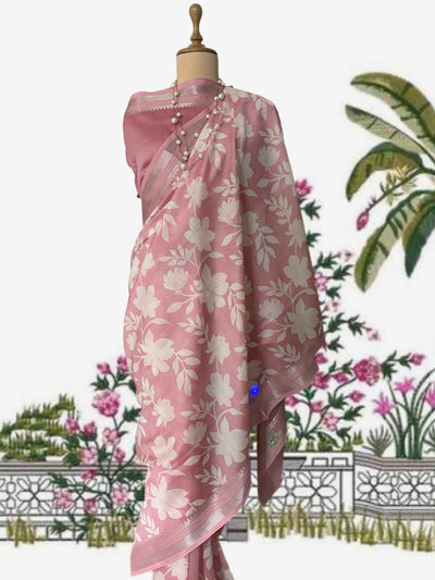 Aster Pink Printed Cotton Saree