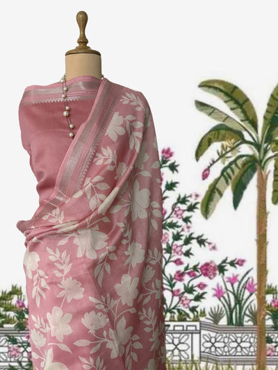 Aster Pink Printed Cotton Saree