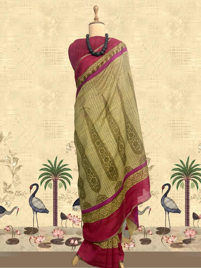 Bastar Beige Printed Cotton Saree