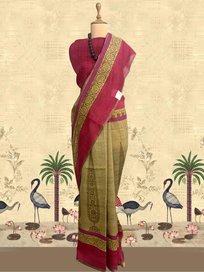 Bastar Beige Printed Cotton Saree
