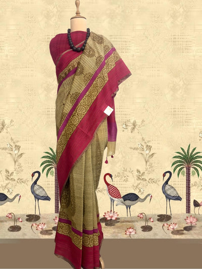 Bastar Beige Printed Cotton Saree