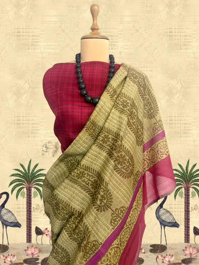 Bastar Beige Printed Cotton Saree
