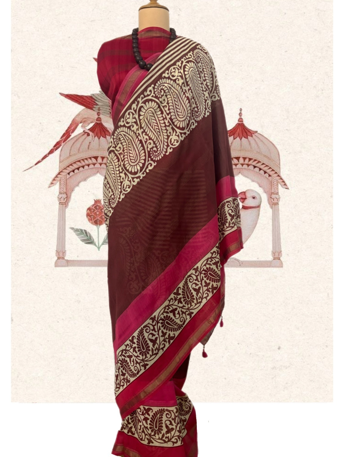 Santhal Brown Printed Cotton Saree