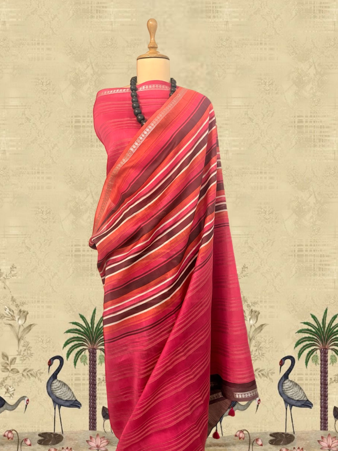 Jarawa Ruby Red Printed Cotton Saree