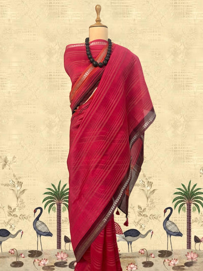 Jarawa Ruby Red Printed Cotton Saree