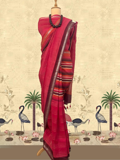 Jarawa Ruby Red Printed Cotton Saree