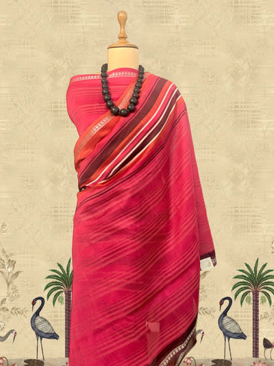 Jarawa Ruby Red Printed Cotton Saree
