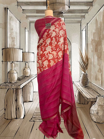 Valencia Orange Printed Cotton Saree