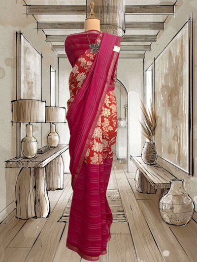 Valencia Orange Printed Cotton Saree