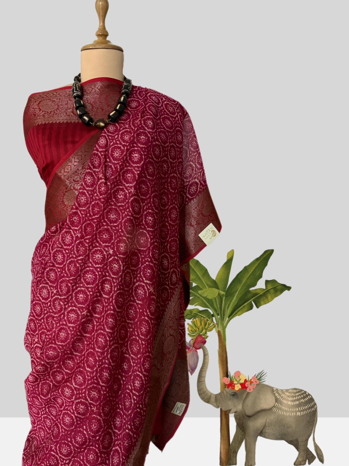 Sindura Red Printed Cotton Saree