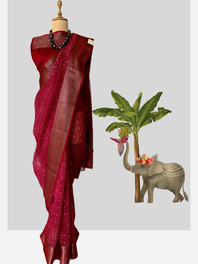Sindura Red Printed Cotton Saree