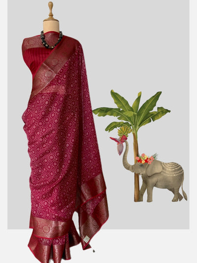 Sindura Red Printed Cotton Saree