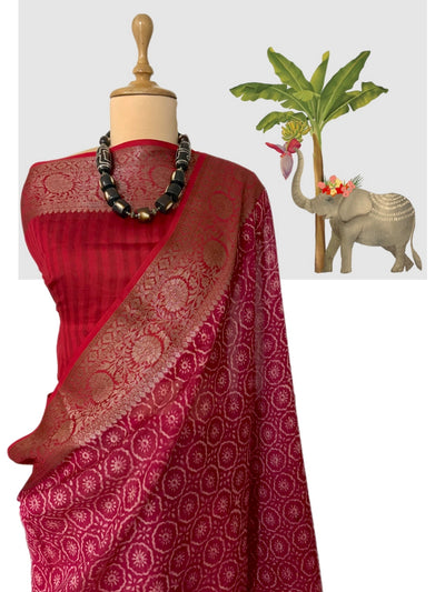 Sindura Red Printed Cotton Saree