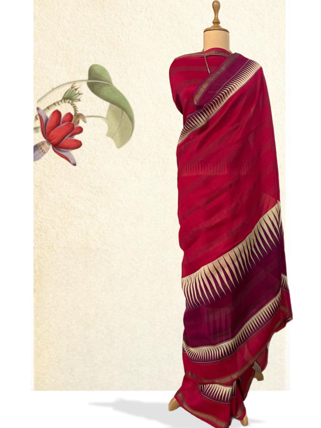 Khasi Red Printed Cotton Saree