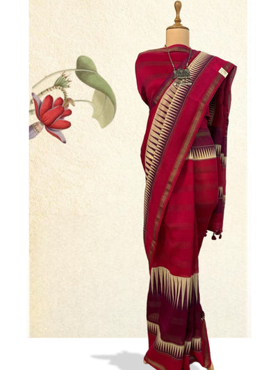 Khasi Red Printed Cotton Saree