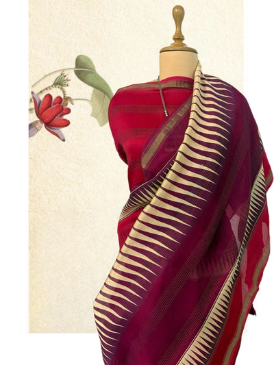 Khasi Red Printed Cotton Saree