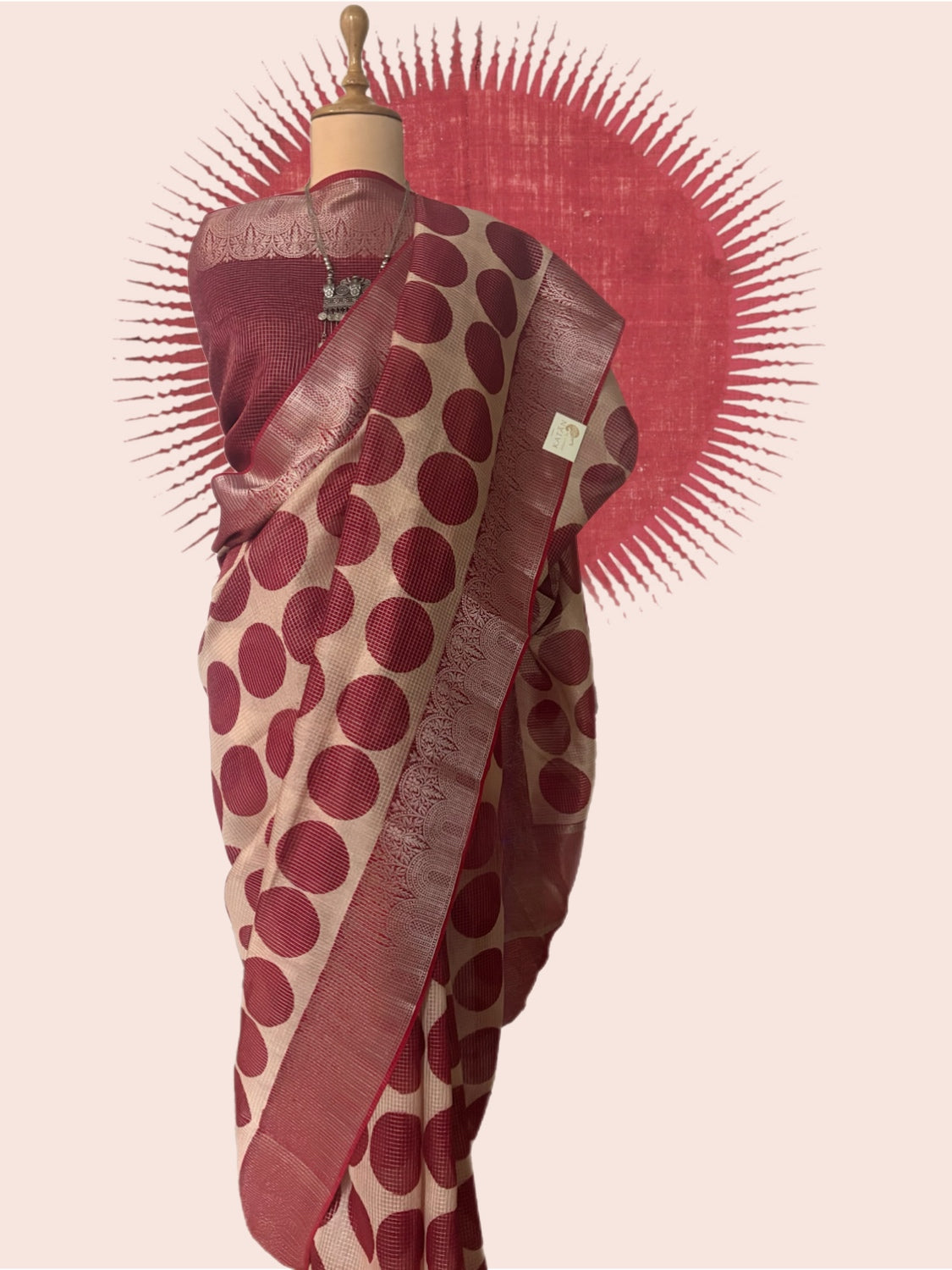 Vistar Bindu Red Printed Cotton Saree