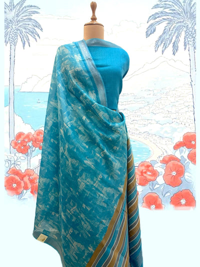 Florida Turquoise Printed Cotton Saree