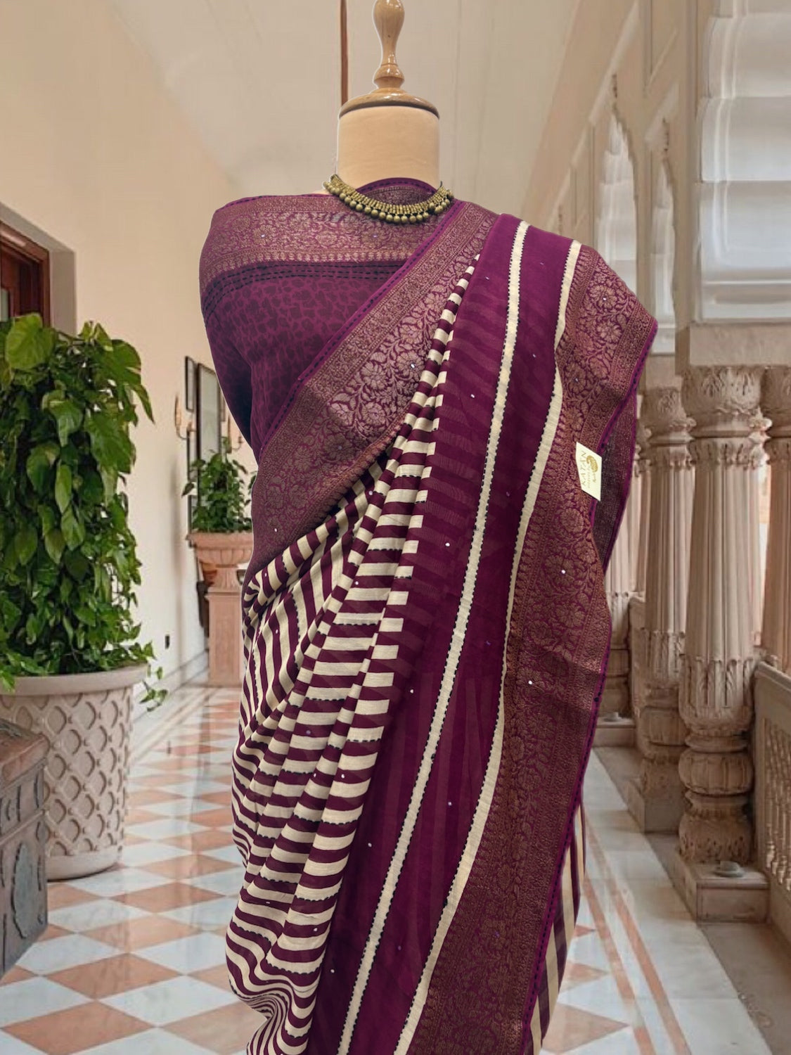 Kampilya Wine Printed Cotton Saree
