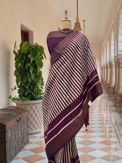 Kampilya Wine Printed Cotton Saree