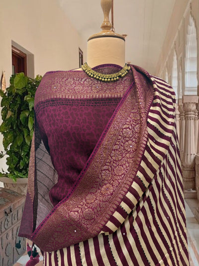 Kampilya Wine Printed Cotton Saree