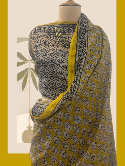 Isha Yellow Cotton Bagru Saree