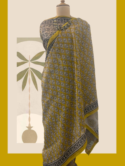Isha Yellow Cotton Bagru Saree
