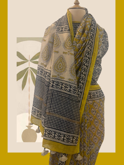 Isha Yellow Cotton Bagru Saree