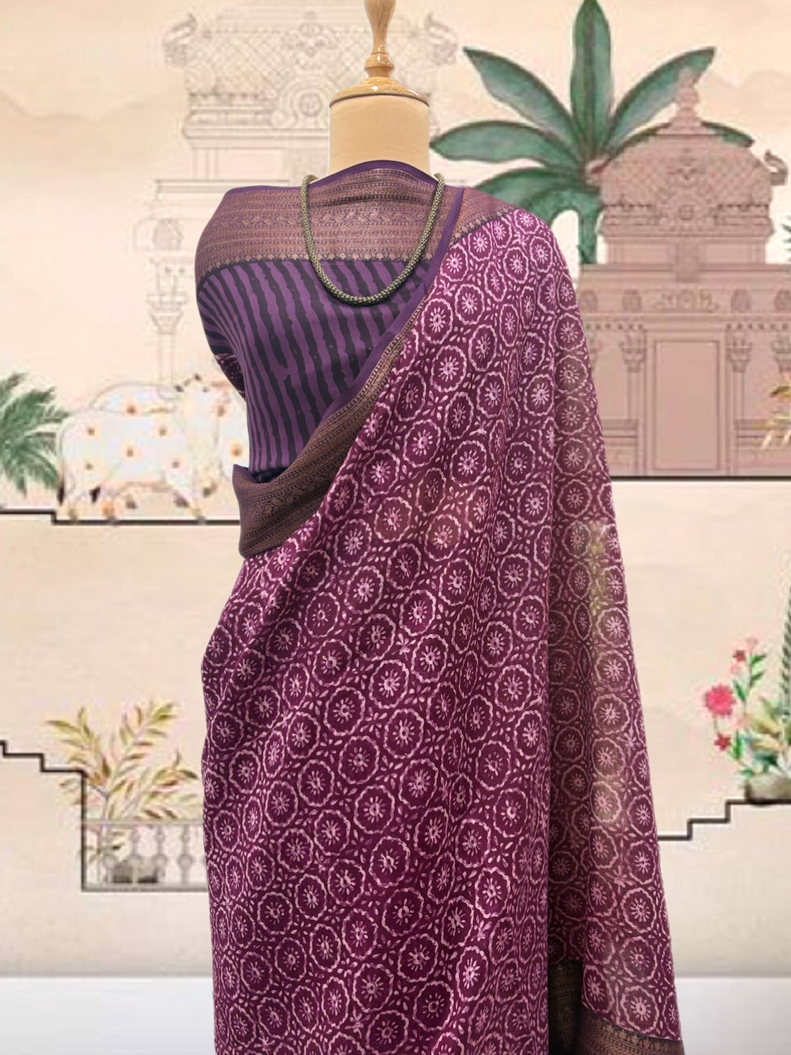 Mrinalini Purple Printed Cotton Saree