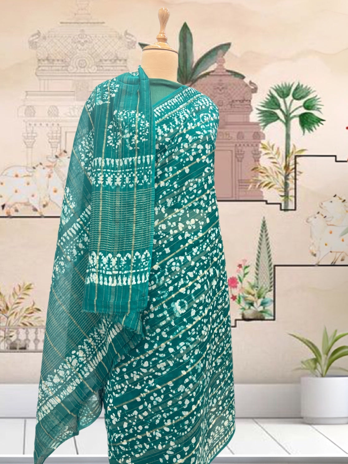 Sanganer Green Cotton Saree