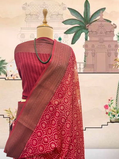 Sindura Red Printed Cotton Saree