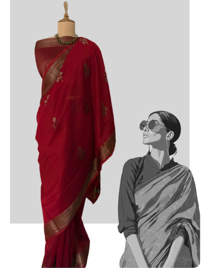 Rukhsar Red Cotton Booti Saree