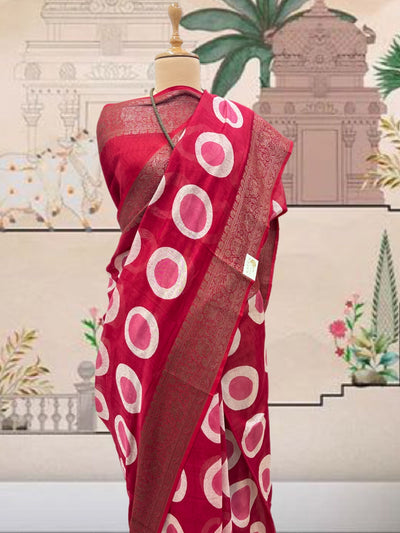 Naad Bindu Red Printed Cotton Saree