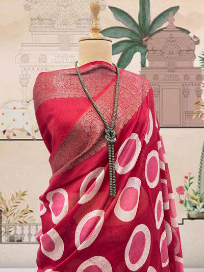 Naad Bindu Red Printed Cotton Saree