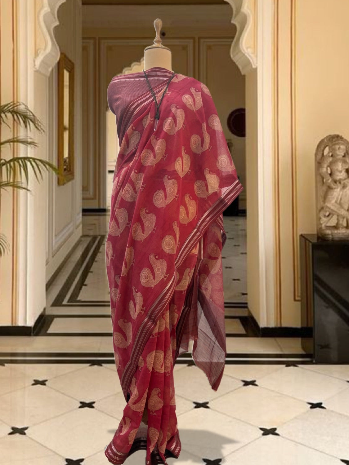 Nemali Red Printed Cotton Saree