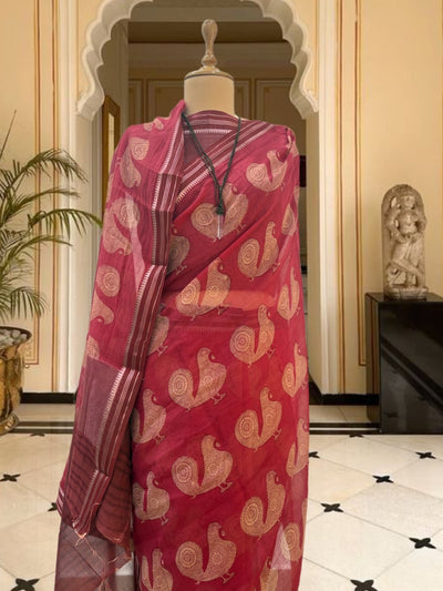 Nemali Red Printed Cotton Saree