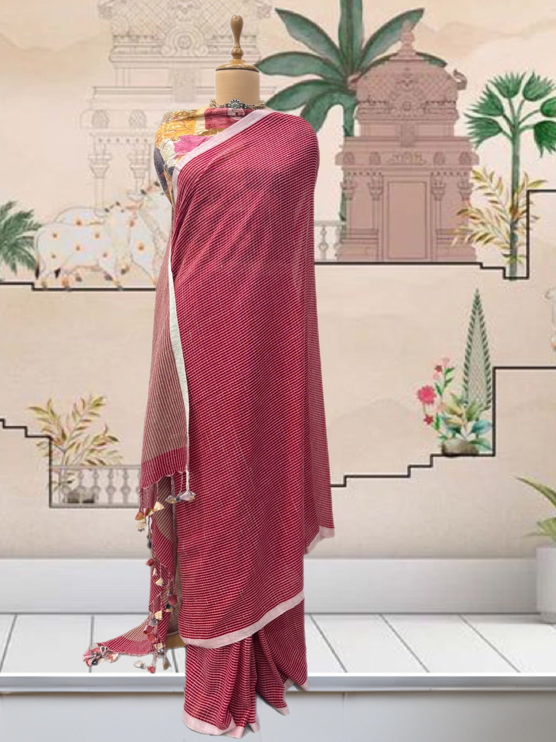 Cooch Behar Red Cotton Saree