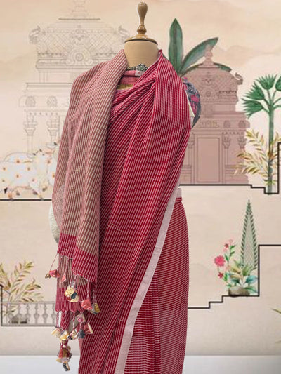Cooch Behar Red Cotton Saree