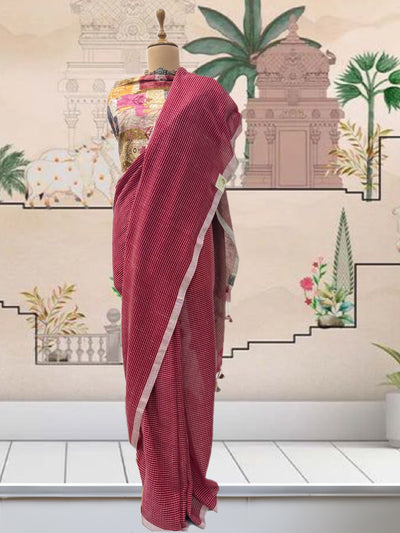 Cooch Behar Red Cotton Saree