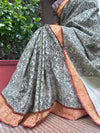 Grey Green Shikargah Cotton Saree