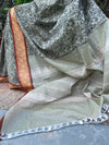 Grey Green Shikargah Cotton Saree