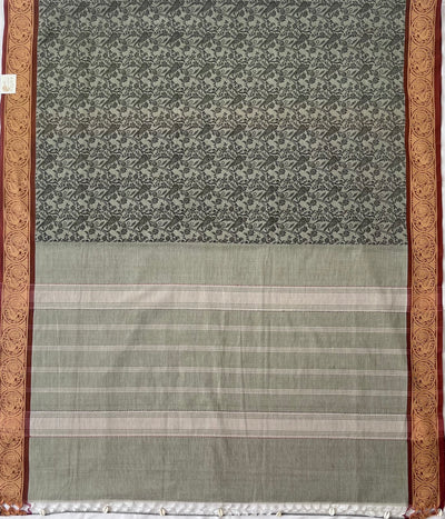 Grey Green Shikargah Cotton Saree