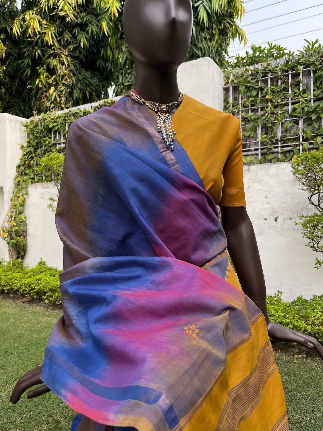Sunlit Ocean Blue Cotton Silk Saree
