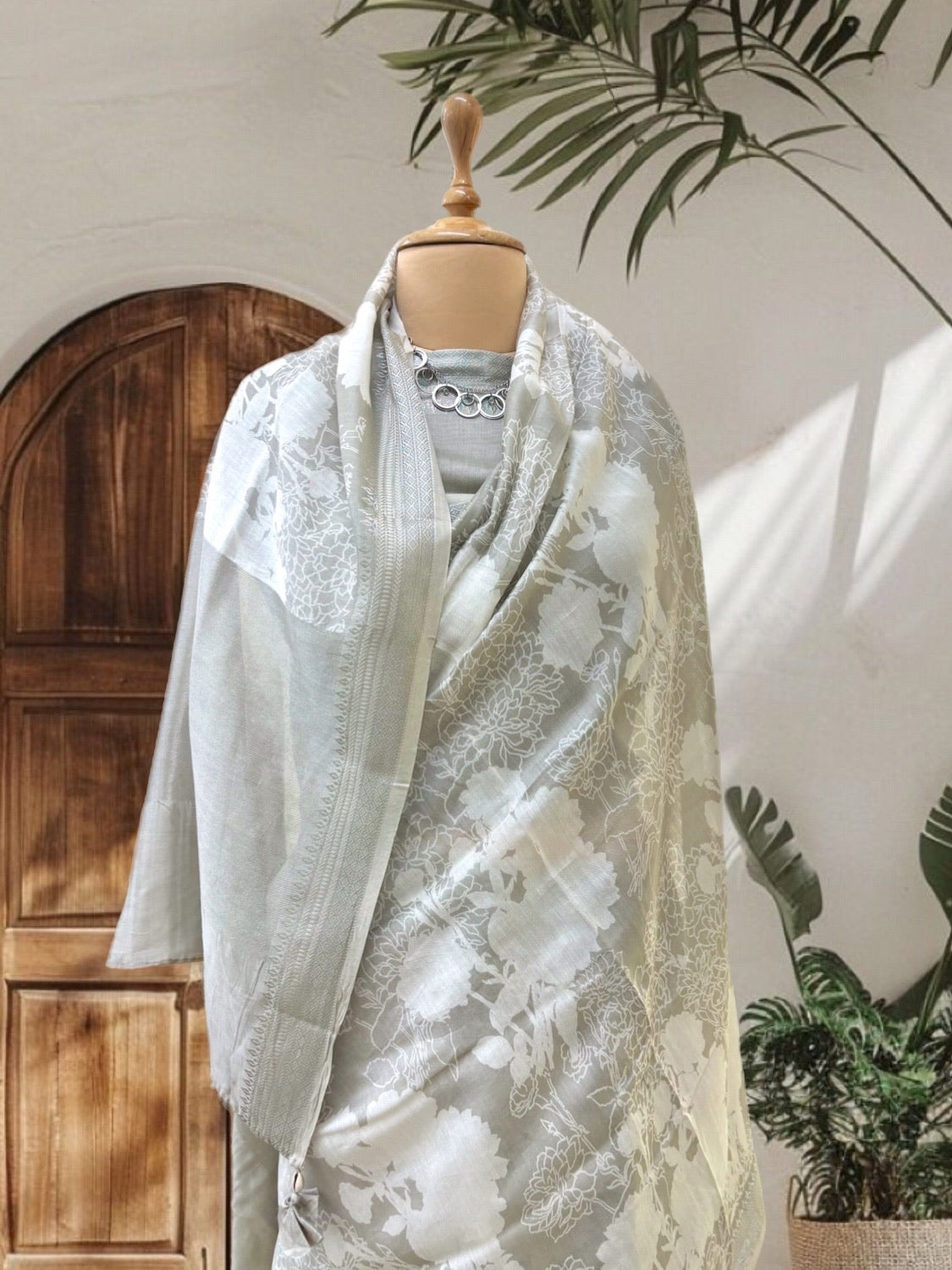 Luna Silver Grey Printed Cotton Saree