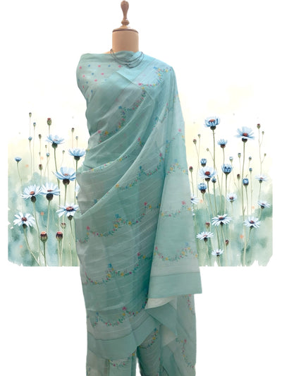 Lansdowne Sky Blue Cotton Saree