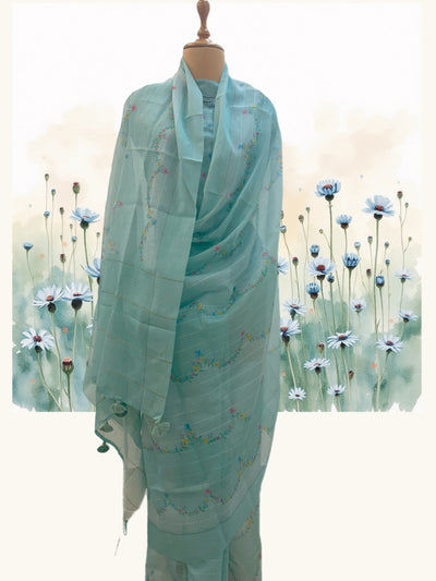 Lansdowne Sky Blue Cotton Saree