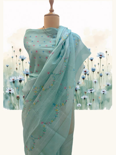 Lansdowne Sky Blue Cotton Saree