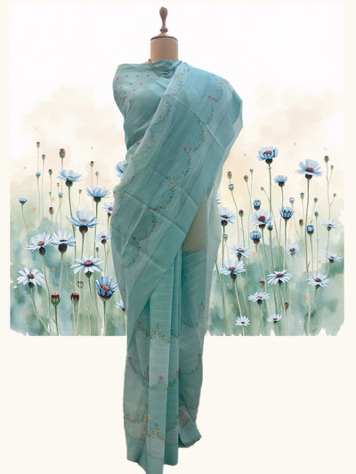 Lansdowne Sky Blue Cotton Saree