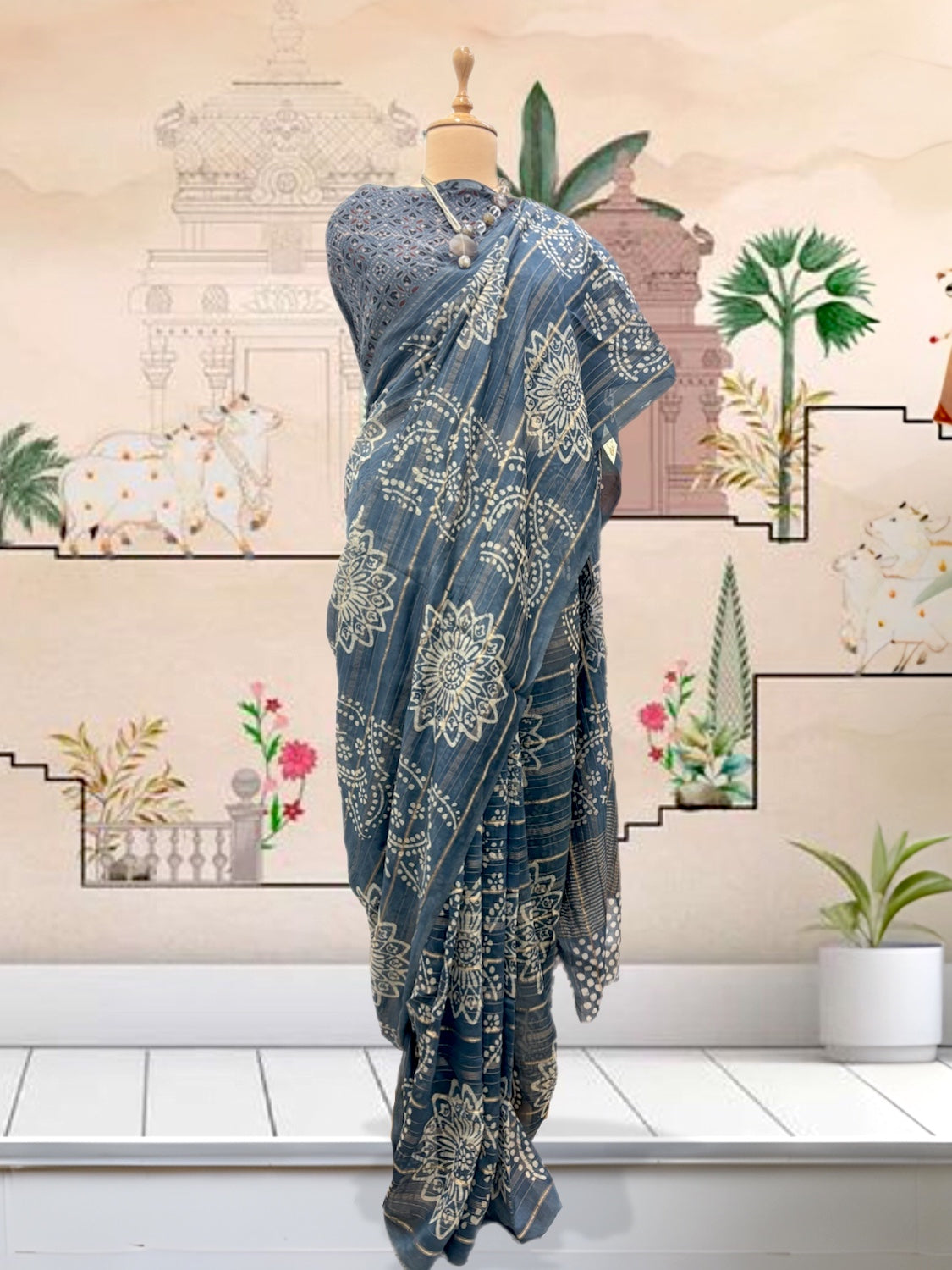 Shekhawat Slate Grey Cotton Saree
